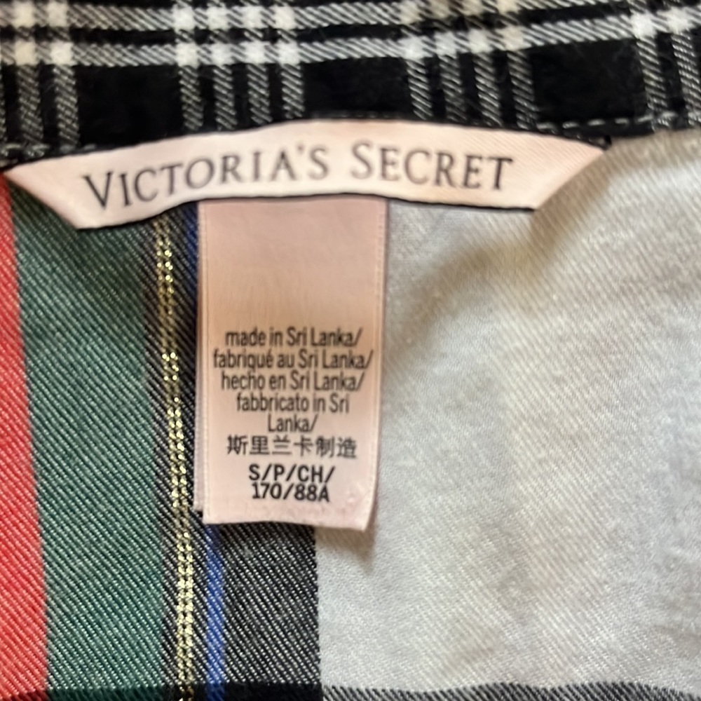 Victoria Secret Flannel Sleep Romper Plaid Red Green Shimmer CRYSTAL Love S - Picture 9 of 9